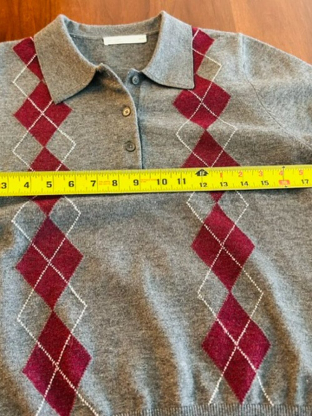 OAK + FORT: Argyle Short Sleeve Polo Sweater, Ladies Size M - Picture 7 of 10
